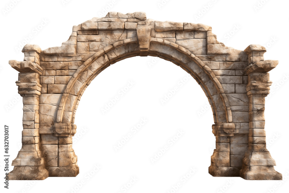 Isolated Ancient Stone Arch on Transparent Background, Generative AI