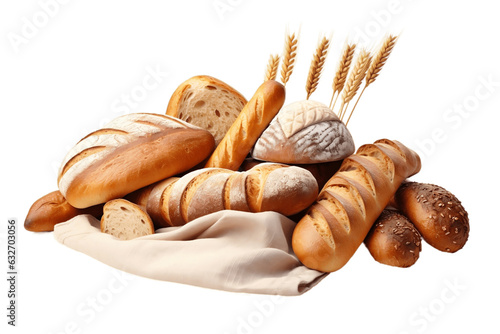 Assortment of Fresh Baked Bread on Transparent Background, Generative AI