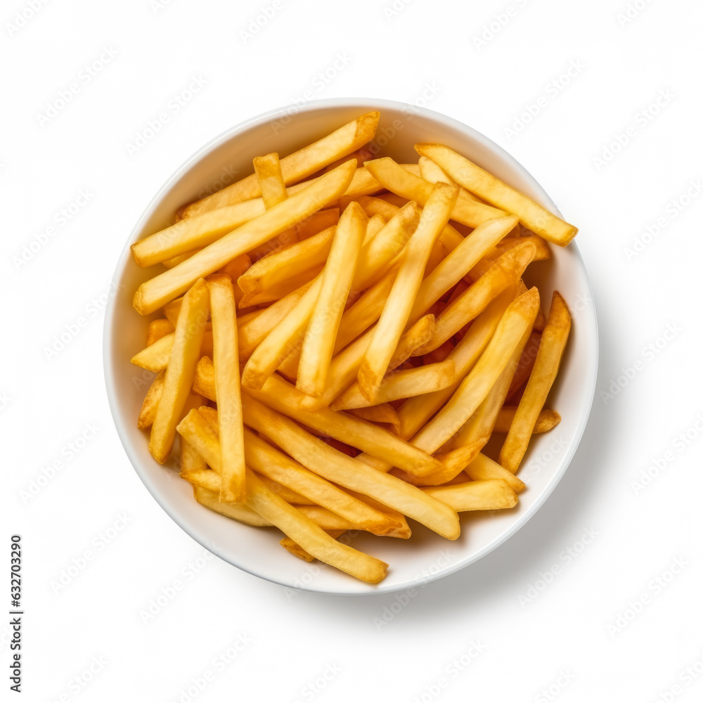 French fries isolated on white background top view French fries isolated on white background top view