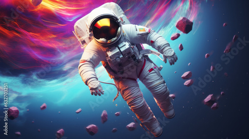 A man in a space suit floating