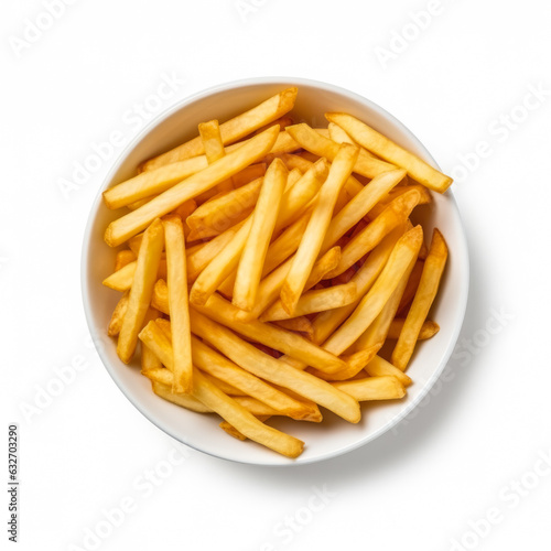 French fries isolated on white background top view 