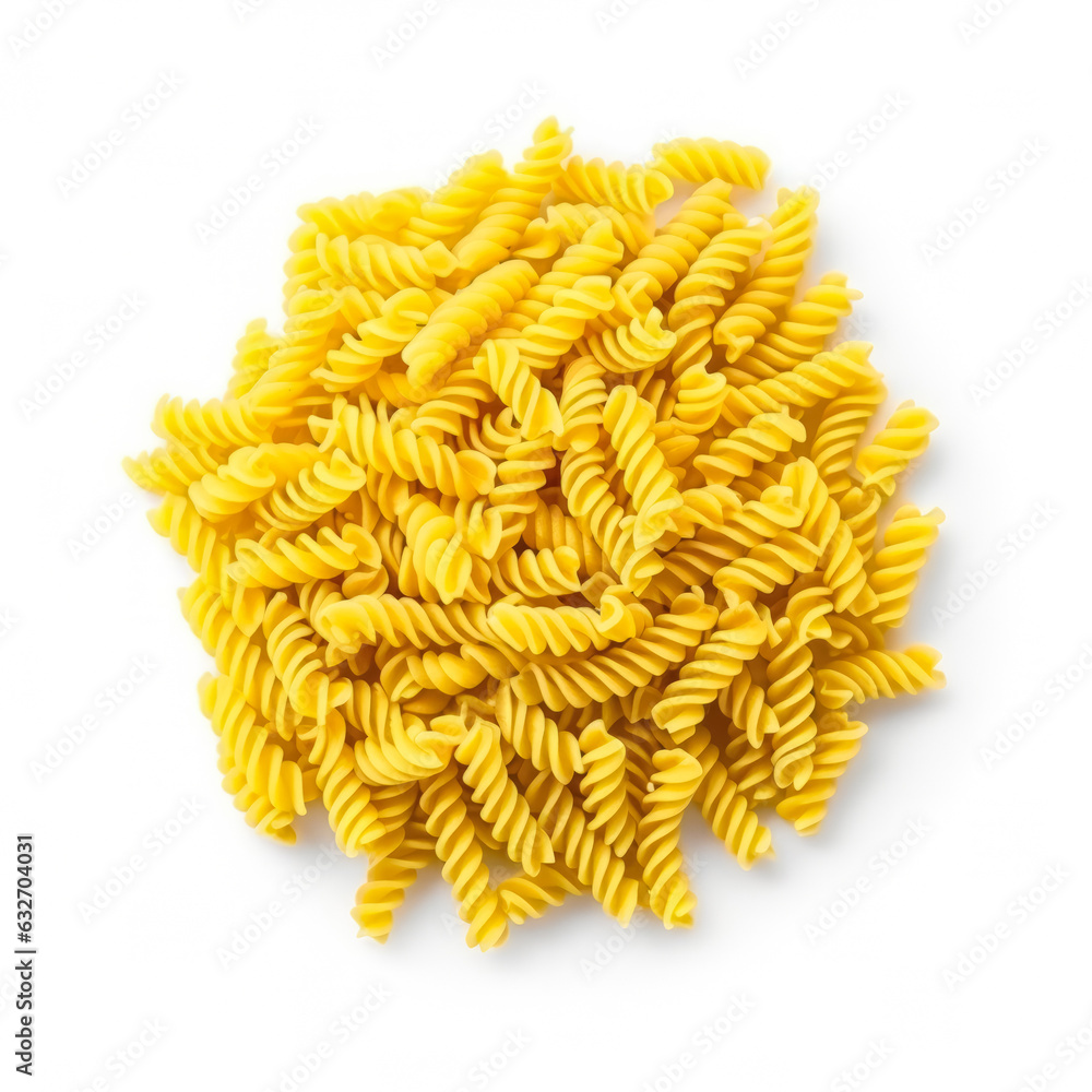 Fusilli pasta isolated on white background top view Fusilli pasta isolated on white background top view