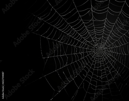Real creepy spider webs on black background. Illustration with copy space © Nii_Anna