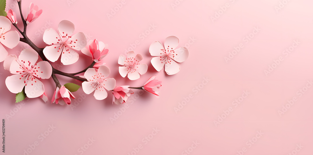 Branch of cherry or Sakura blossom isolated on pink background. Spring card Branch of cherry or Sakura blossom isolated on pink background. Spring card