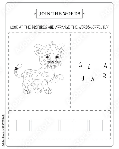 Little jaguar cub worksheet puzzle activity for kids an educational animal learning game