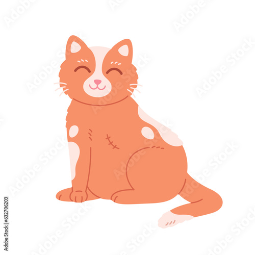 Cat without one paw. Cat with an amputated paw. Veterinarian, veterinary clinic, injured cat. Vector illustration in flat style
