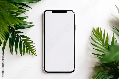 Generative AI illustration sleek, modern smartphone with white screen mockup