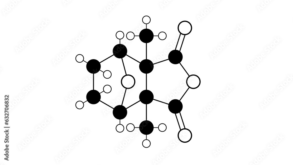 cantharidin molecule, structural chemical formula, ball-and-stick model, isolated image terpenoid cantharidin molecule, structural chemical formula, ball-and-stick model, isolated image terpenoid