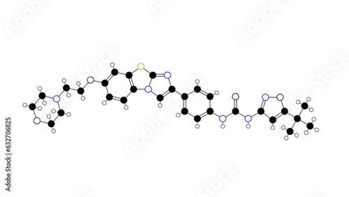 quizartinib molecule, structural chemical formula, ball-and-stick model, isolated image small molecule receptor tyrosine kinase inhibitor