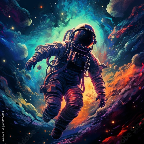 trippy astronaught floating through galaxy © Young