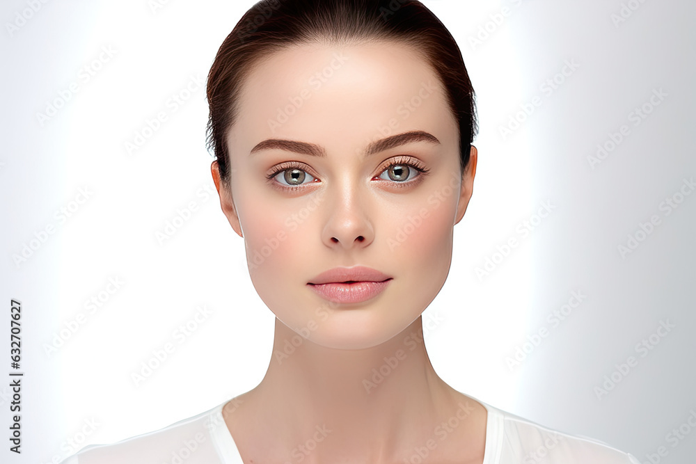 Obraz premium A women portrait, Beautiful young caucasian woman with clean fresh skin on white background, Face care, Facial treatment, Cosmetology, beauty and spa. Generative Ai