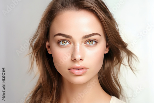 A women portrait, Beautiful young caucasian woman with clean fresh skin on white background, Face care, Facial treatment, Cosmetology, beauty and spa. Generative Ai