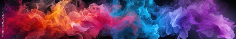 A group of multicolored smokes against a black background. AI. A group of multicolored smokes against a black background. AI.