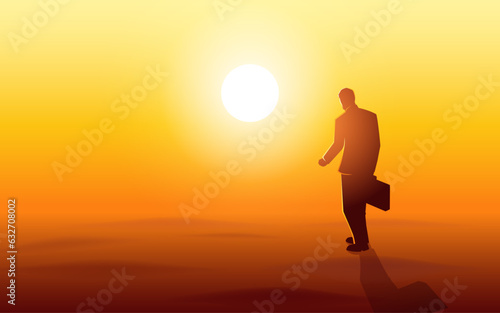 Journey into the unknown, discover the artistic allure of a silhouette illustration, showcasing a lone man with a suitcase walking across the vast desert photo