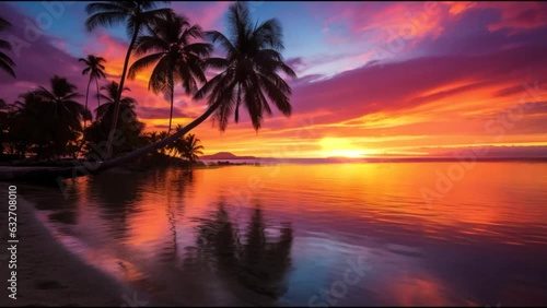 Wallpaper Mural Ocean Sunrise, sunset view of Palm tree and tropical island beach, seamless loop footage. Never ending 4k video Torontodigital.ca