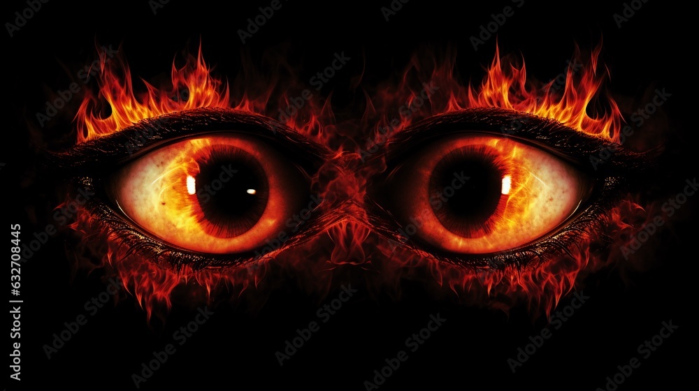 red monster night eyes with fire closeup isolated on black red monster night eyes with fire closeup isolated on black