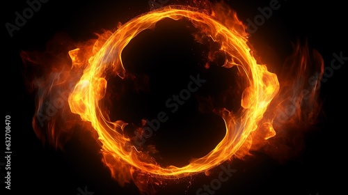 Ring of fire and flame isolated on dark