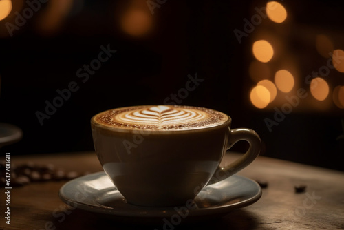A frothy cappuccino with latte art  Drinks  bokeh 
