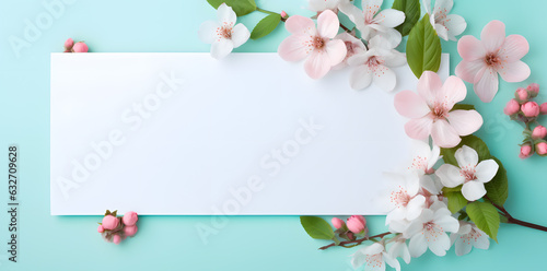 Framework for photo or congratulation with flowers. Sakura  cherry blossom  summer flowers. Woman s day  8 march  Easter  Mother s day  anniversary  wedding