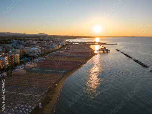 Italy, August 2023 - aerial view of Gabicce Mare and the Romagna coast with Cattolica,  Misano, Riccione and Rimini photo