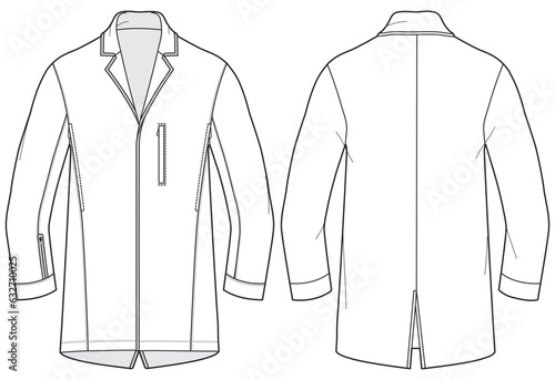 Men's Sports notch lapel Blazer Jacket suit flat sketch fashion illustration technical drawing with front and back view