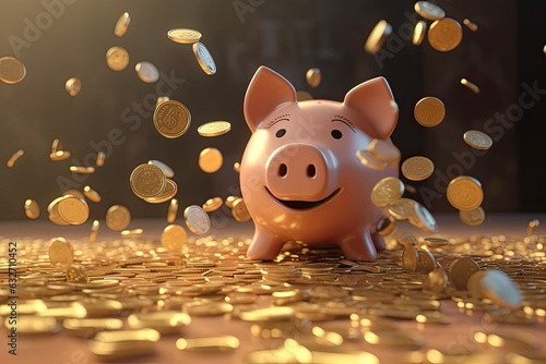 Piggy Bank with Falling Coins Savings and Investment Generative AI