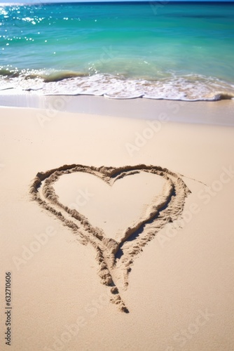 Love Written in Sand Heart on the Beach Generative AI