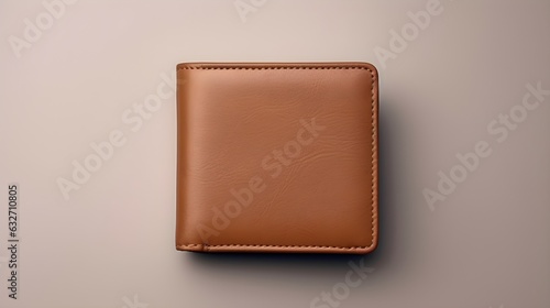 Brown leather wallet isolated on neutral background photo