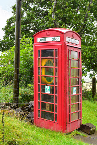 Defibrillator in red telephone box