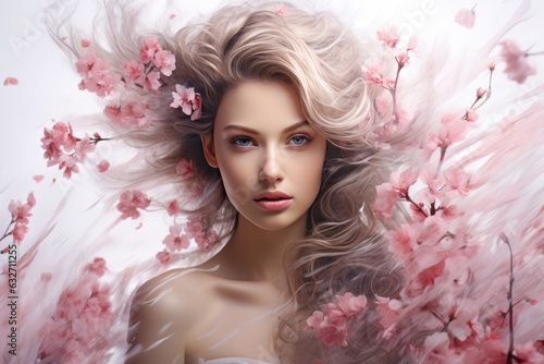 A Girl From Hair Emerging In Cherry White Background Magical Transition. Femininity  Art  Cherry White Background  Magical Transition  Hair  Selfdiscovery  Beauty  Belonging