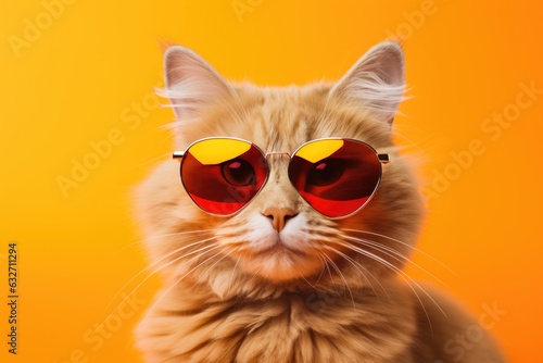 Cat With Sunglasses Orange Color Background . Orange Cats, Retro Style, Fun Games, Sunglasses, Eyecatching Look, Bright Backgrounds, Color Photography, Adorable Pets