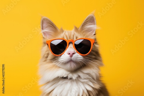Cat With Sunglasses Dark Yellow Background . Cats And Sunglasses, Dark Yellow Colour, The Power Of Visuals, Brand Identity And Imagery, The Psychology Of Colours, Social Media Marketing Strategies © Ян Заболотний