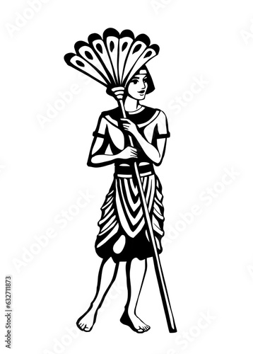 Vector drawing. Egyptian servant with a fan