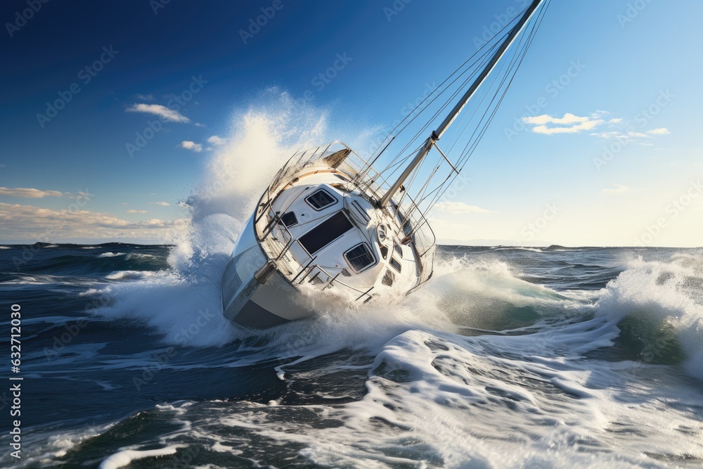 Foto de Sailboat Crashes In A Ocean Clear Sky . What Causes Sailing