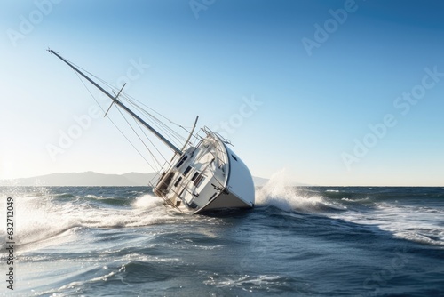 Sailboat Crashes In A Ocean Clear Sky. Ocean Safety, Sailboats, Rescue Efforts, Ocean Clarity, Sky Visibility, Maritime Regulations, Weather Conditions, Crash Statistics