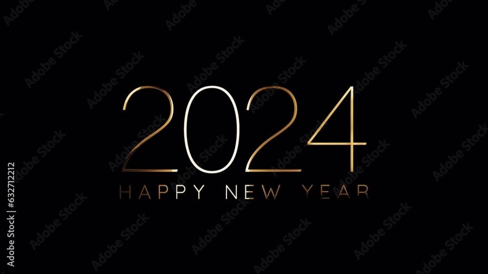 Loop Happy New Year 2024 golden text with light motion effect animation abstract backgrund. isolated with alpha channel Quicktime Prores 444 encode. 4K 3D seamless loop typography design. Loop Happy New Year 2024 golden text with light motion effect animation abstract backgrund. isolated with alpha channel Quicktime Prores 444 encode. 4K 3D seamless loop typography design.