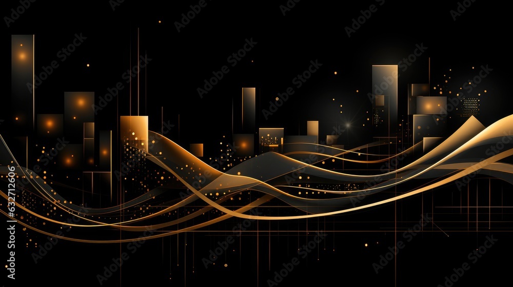 Abstract golden linear graphics on the black background. Abstract golden linear graphics on the black background.