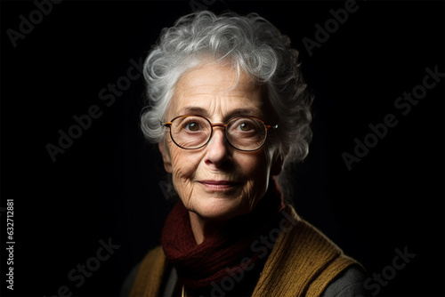 close-up portrait of a beautiful senior woman with gray hair a dark background. Self care and mental health concept.  © Margo_Alexa