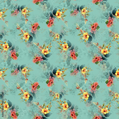 Watercolor seamless pattern with classic flowers. Perfect for wallpaper, fabric design, wrapping paper, surface textures, digital paper.