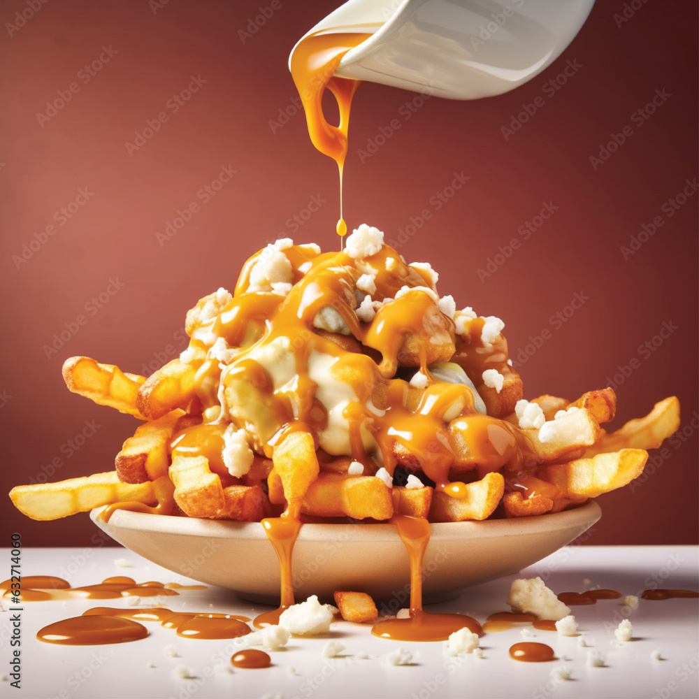 Delicious traditional canadian dish poutine gravy and fries with cheese