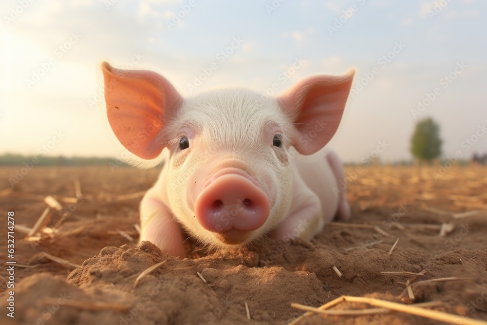 Close-up of a pig on a farm. AI generated Close-up of a pig on a farm. AI generated