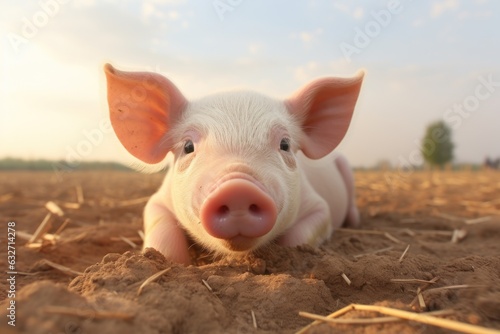 Close-up of a pig on a farm. AI generated