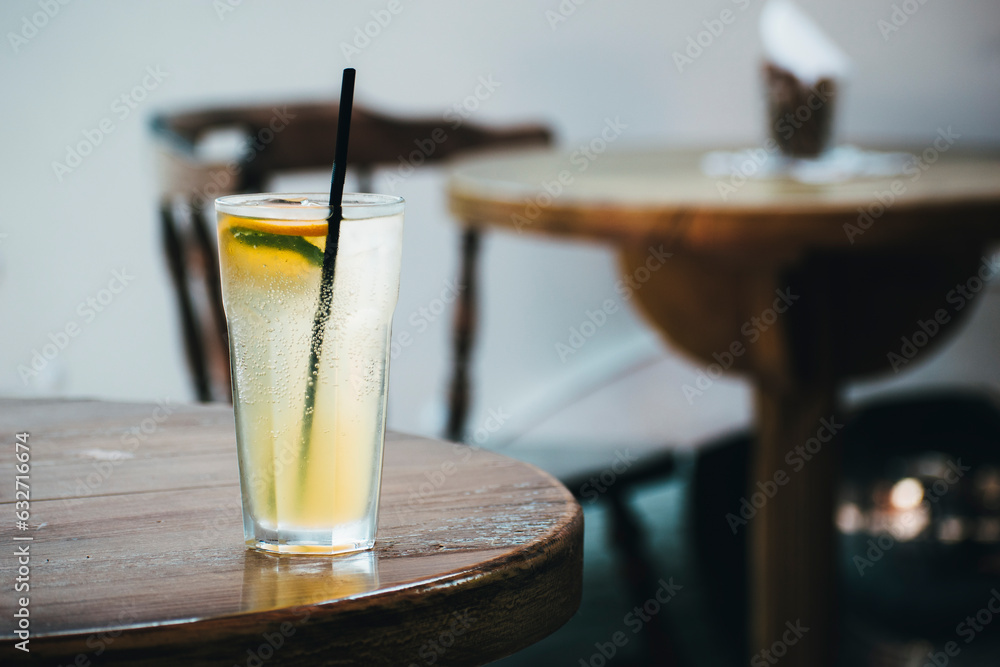 freshly made lemonade on the table in the cafe. Lemonade with ice was prepared in the summer cafe freshly made lemonade on the table in the cafe. Lemonade with ice was prepared in the summer cafe