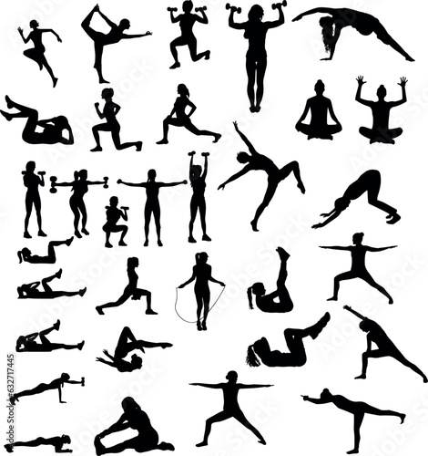 Women Exercise Yoga Silhouette Set