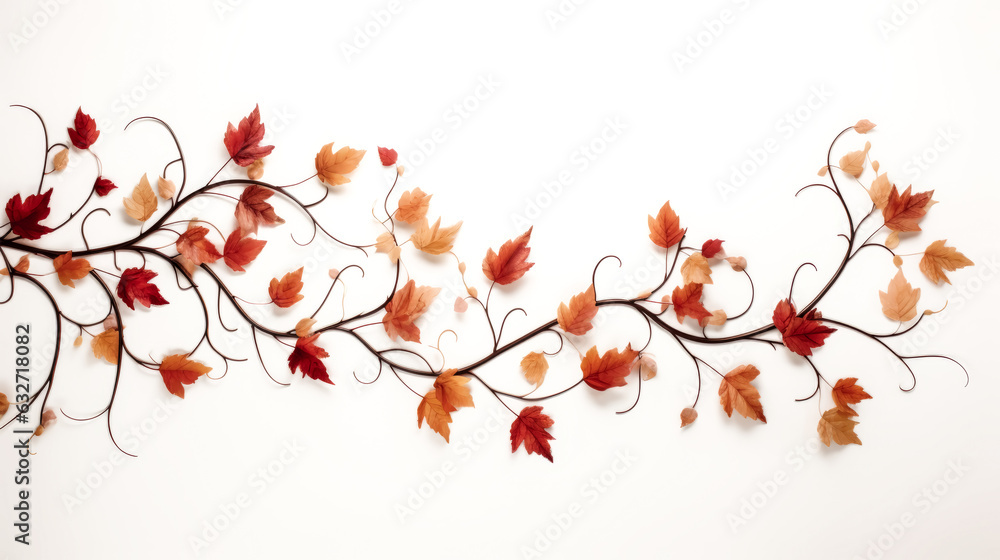 He marvels at the vibrant autumn leaves arranged into a delicate vine shape. He marvels at the vibrant autumn leaves arranged into a delicate vine shape.