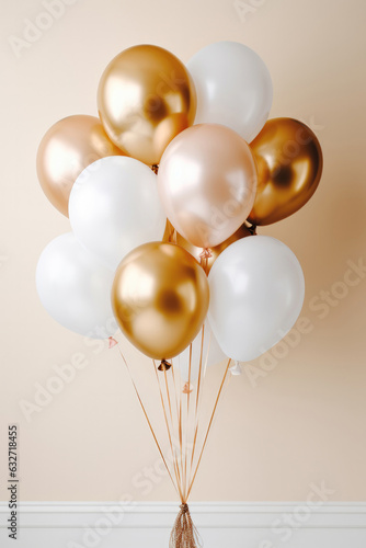 Festive balloons in gold, pink and white in a bouquet