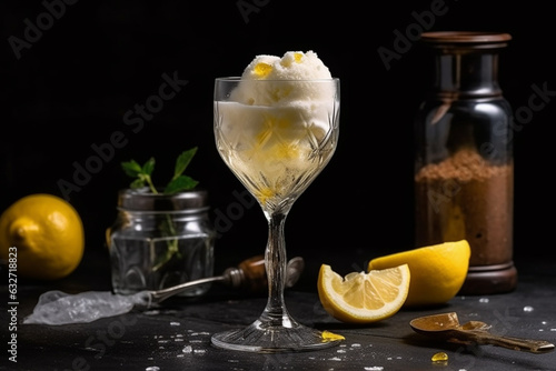 Lemon sorbet in a champagne glass, Ice cream, 
