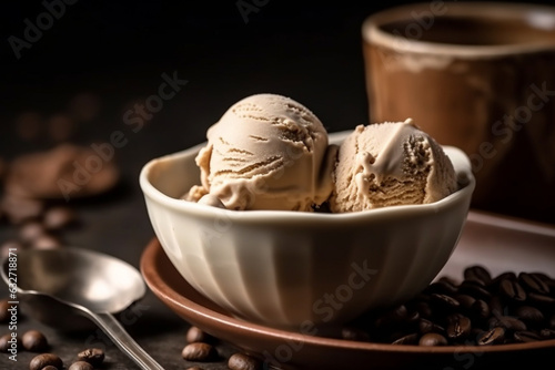 A scoop of coffee ice cream in a white bowl, Ice cream, 