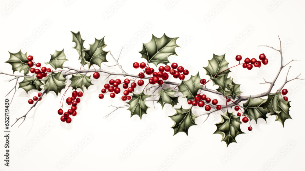 He weaves a wreath of holly leaves and bright red berries.