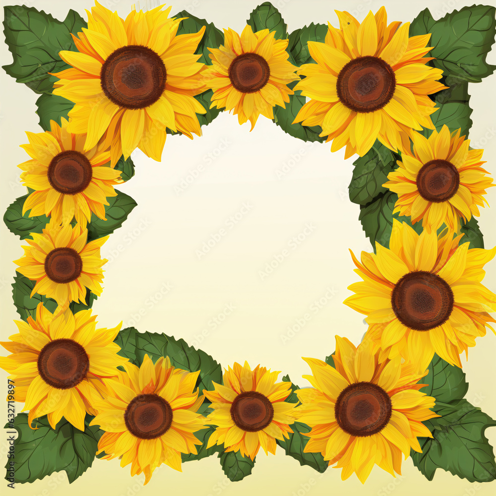 Sunflower wreath in watercolor style, round frame of yellow flowers, hand drawn style. Sunflower wreath in watercolor style, round frame of yellow flowers, hand drawn style.